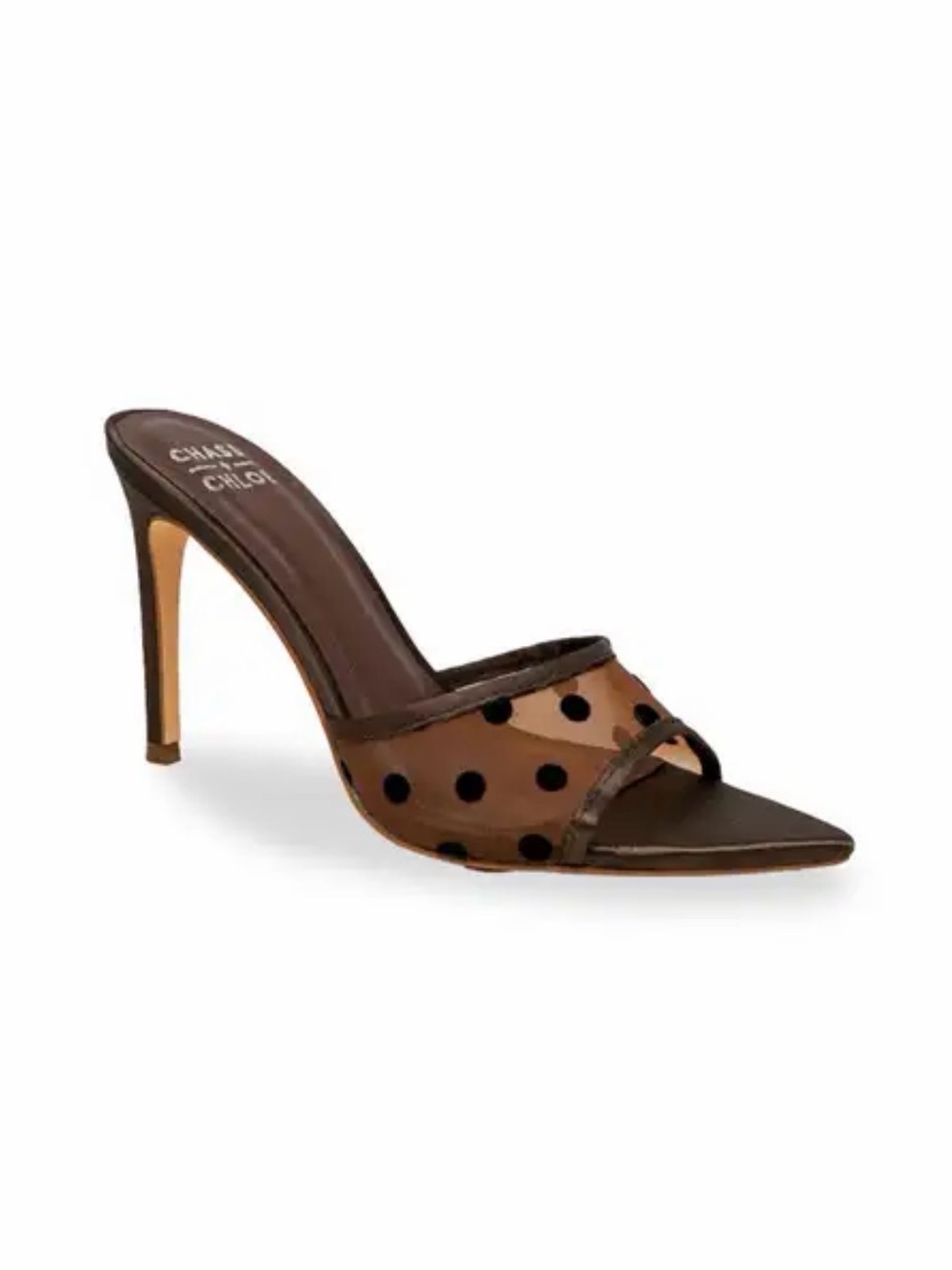 CHASE AND CHLOE Polka Dot Mesh Slide Sandal Size 6 BROWN